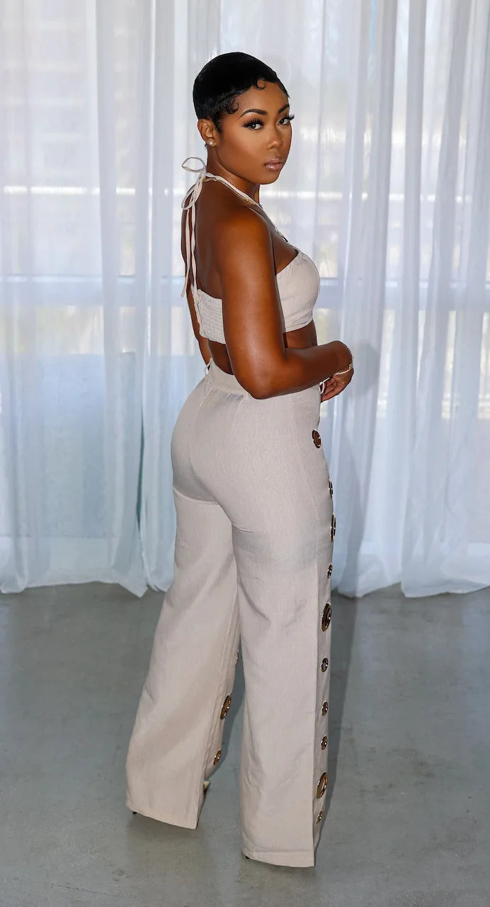 CM.YAYA-Conjunto de dos piezas para mujer, Top sin mangas y pantalones de pierna ancha, traje calado con agujeros, chándal de calle Sexy de verano