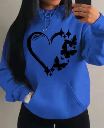 Sudadera con capucha con estampado de amor y mariposa para mujer, moda urbana de Hip Hop, ropa de bolsillo, Sudadera con capucha Retro multicolor