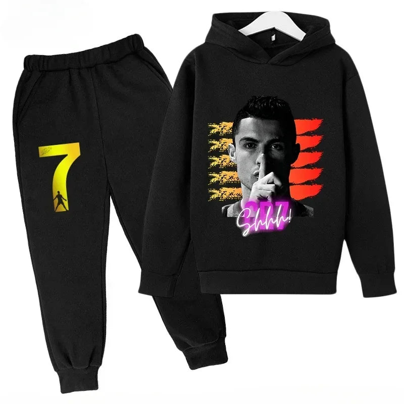Chándal de Secado Rápido CR7 para Niños de 7 a 13 Años, Ronaldo 7 #   Conjunto Deportivo Estampado, Ropa Deportiva Transpirable, Ropa Infantil de Boutique