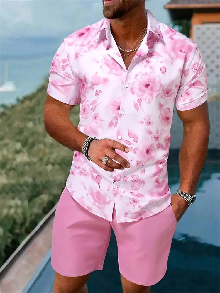 Conjunto Hawaiano 3D Hojas Hombre | Camisa + Pantalón Corto Playa