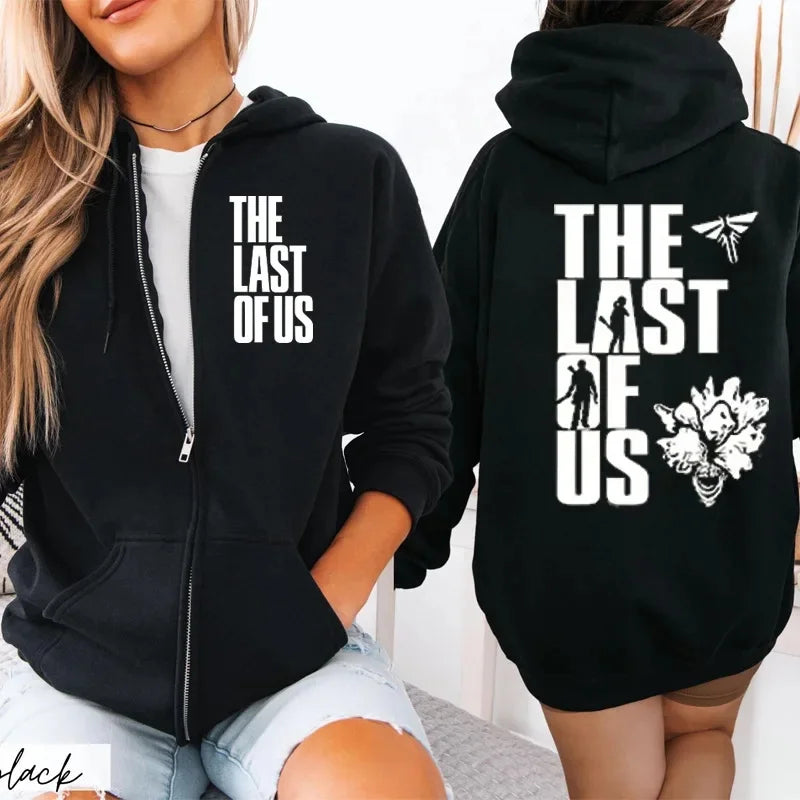 Sudadera con capucha con cremallera para pareja con estampado Last of Us, fibra de acetato, cuello redondo, manga larga, mezcla de algodón, sudadera con capucha Unisex