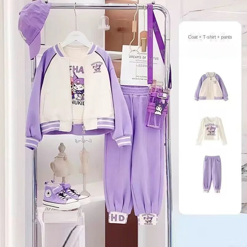Conjunto Kuromi Sanrio Niña - Chaqueta + Camiseta + Pantalón