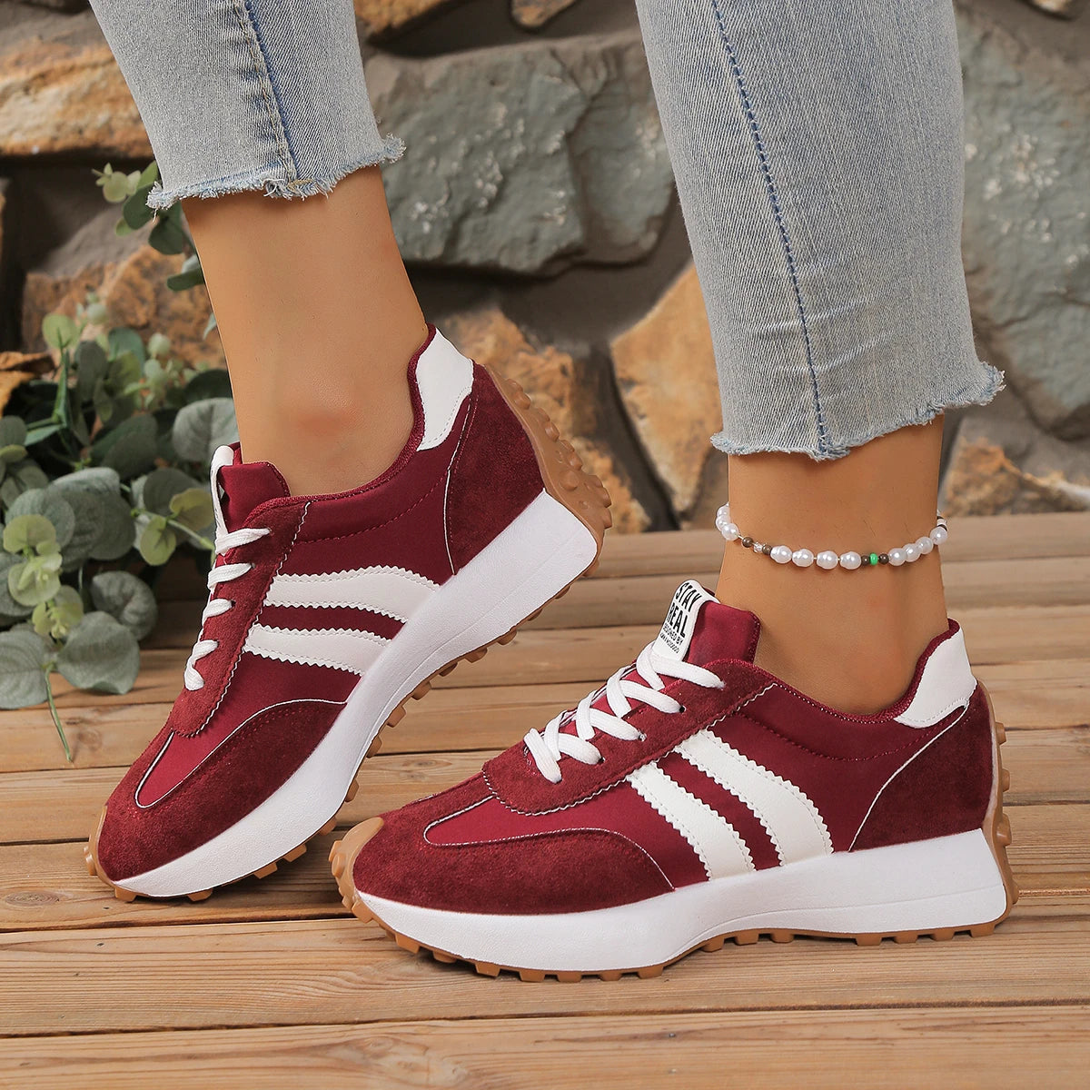 Nuevo estilo de moda, zapatos informales elegantes con cordones para mujer, Primavera/otoño, punta redonda, suela gruesa, zapatos deportivos cómodos antideslizantes