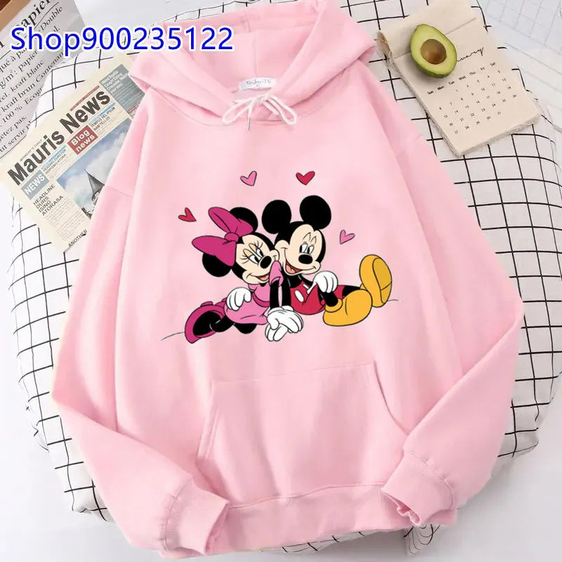 Sudadera con Capucha Estilo Harajuku para Mujer, Ropa Oversize con Estampado de Mickey y Minnie, Sudadera Hip Hop, Sudadera con Capucha con Corazón de San Valentín, Regalos