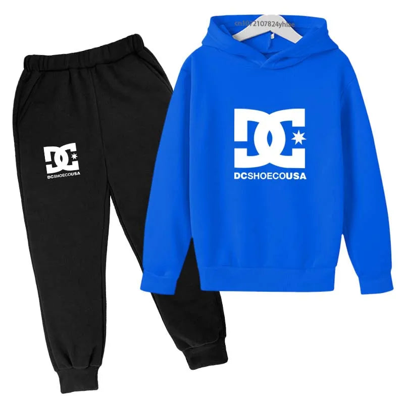 Niños primavera otoño Casual estampado Simple 2 uds Sudadera con capucha + Pantalones chándales trajes de tendencia conjuntos de ropa para niños y niñas de 2 a 13 años