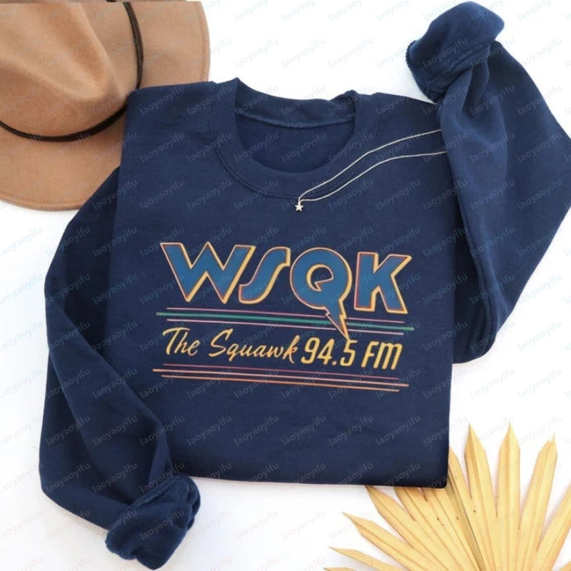 WSQK The Squawk 94,5 sudadera con Radio FM Wsqk sudaderas Unisex Vintage ciencia ficción cuello redondo 80s suéter nostálgico camisa Retro regalo