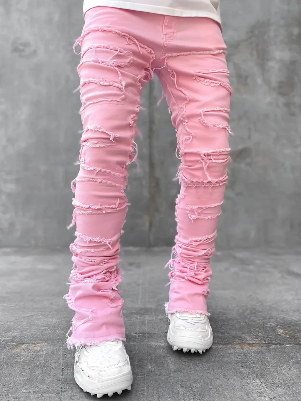 Nuevos pantalones vaqueros de moda para hombre, pantalones de trabajo, ropa de trabajo de moda europea y americana, pantalones acampanados en capas de mezclilla con retales elásticos, S-XXL