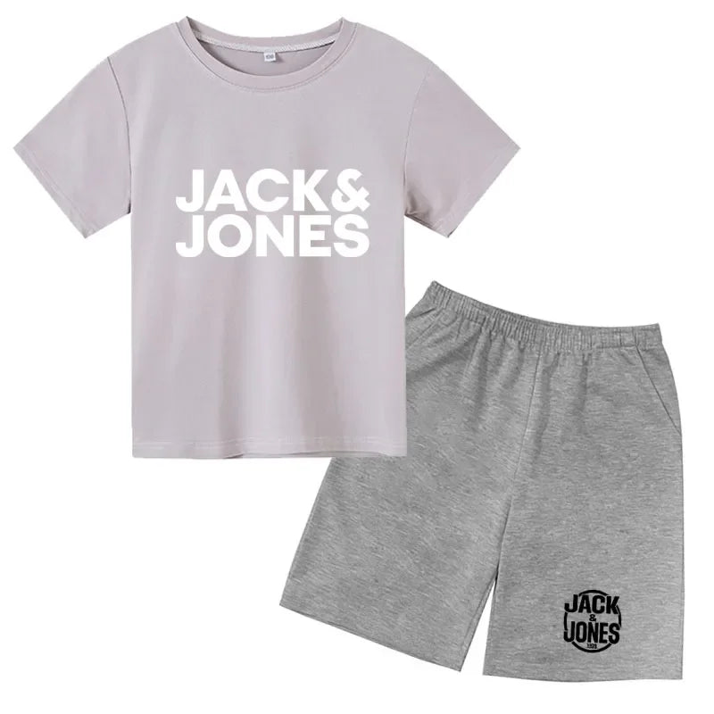 Conjuntos de Ropa para Niños y Niñas de 4 a 14 Años, Camisetas Transpirables de Verano con Estampado de Letras Sencillas y a la Moda + Pantalones Cortos, 2 Piezas