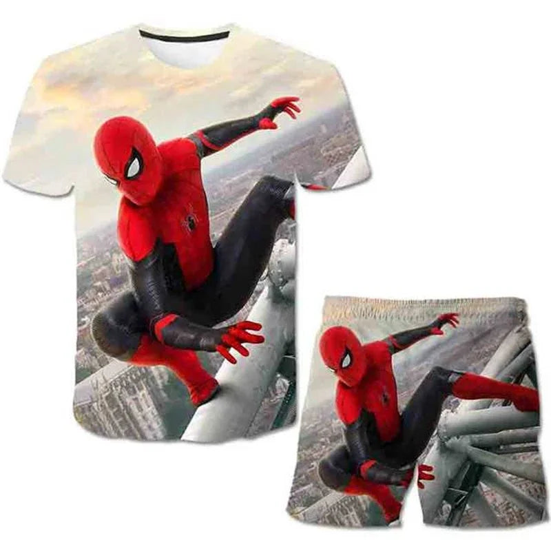 Conjunto de 2 piezas de camiseta y pantalones cortos transpirables para niños, diseño de Spider-Man, Marvel, Hulk, Iron Man, Spiderman