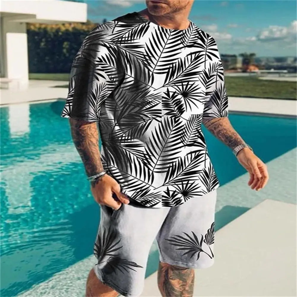Conjuntos de camisetas y pantalones con estampado 3D de estilo Hawaiano, ropa deportiva a la moda para hombre, camiseta de manga corta de gran tamaño, conjunto de pantalones, trajes para hombre, ropa