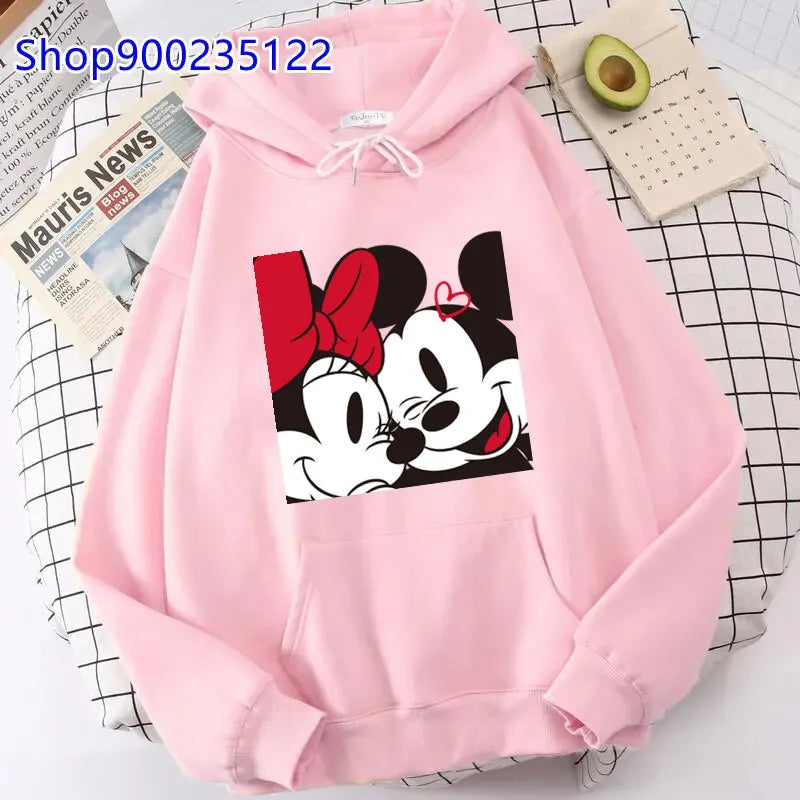 Sudadera con Capucha Estilo Harajuku para Mujer, Ropa Oversize con Estampado de Mickey y Minnie, Sudadera Hip Hop, Sudadera con Capucha con Corazón de San Valentín, Regalos