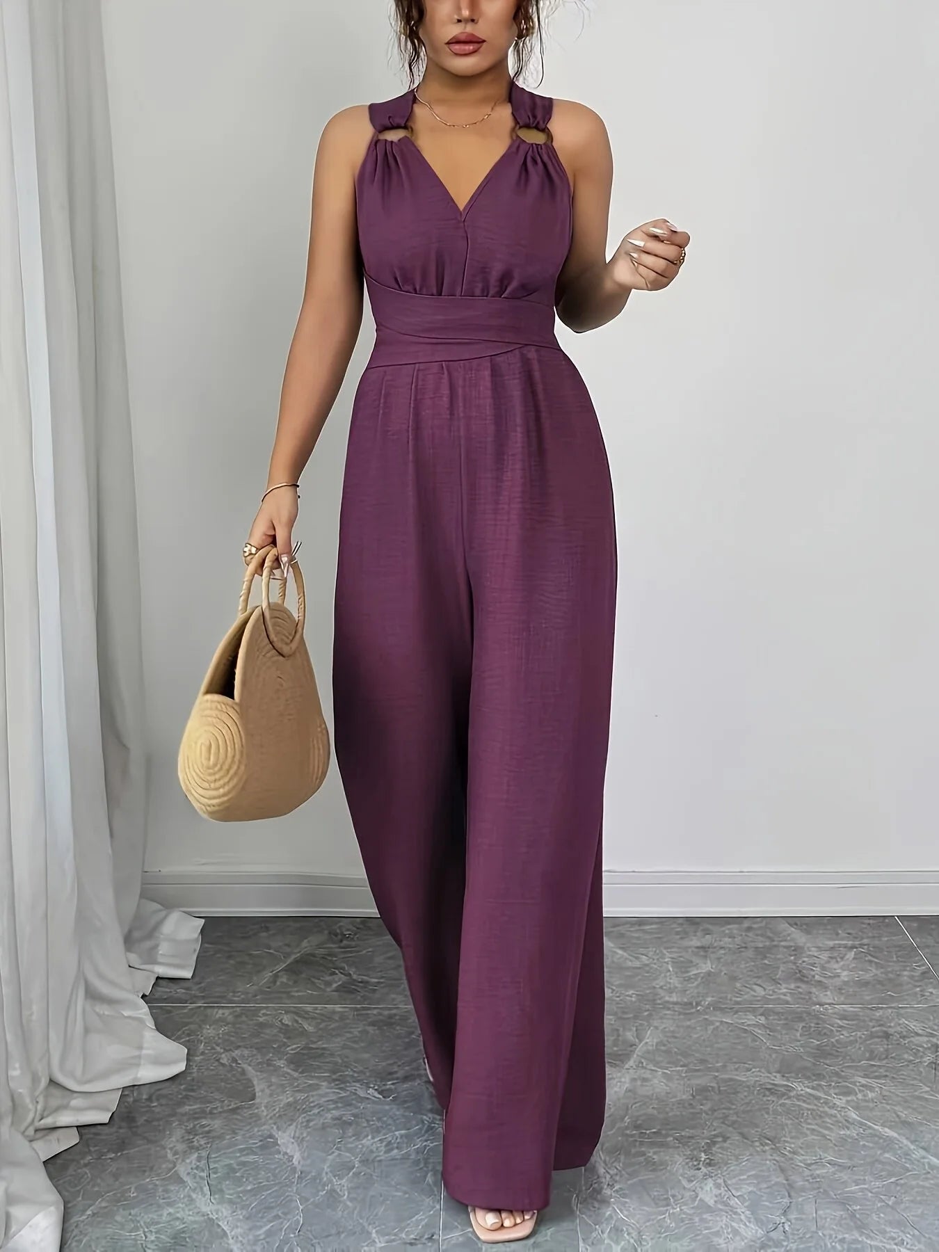 Monos para mujer 2026: Novedades en moda, sexy, con cuello en V, espalda descubierta, cinturón cruzado y pierna ancha. Ropa de mujer.