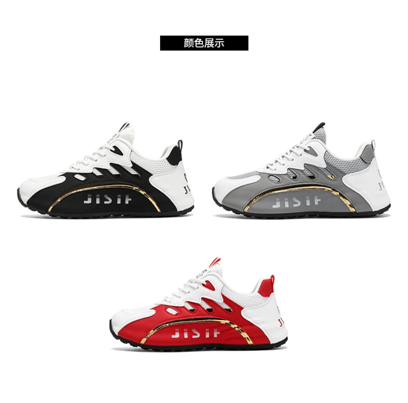 Zapatillas de deporte de malla transpirable rojas y blancas para hombre, zapatos para correr informales a la moda, zapatillas deportivas ligeras antideslizantes para uso diario