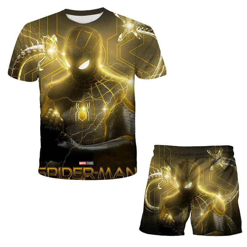 Conjunto de 2 piezas de camiseta y pantalones cortos transpirables para niños, diseño de Spider-Man, Marvel, Hulk, Iron Man, Spiderman
