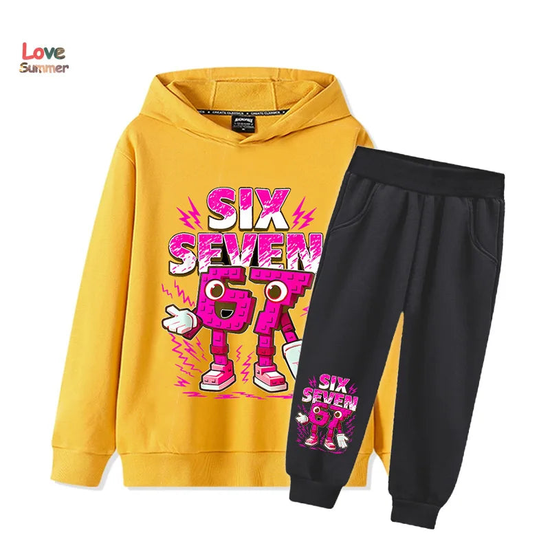 67 Six Seven sudadera con capucha pantalón 2 uds niños niñas italiano Brainrot chico niña sudadera 2 uds traje con capucha bebé chándal Casual