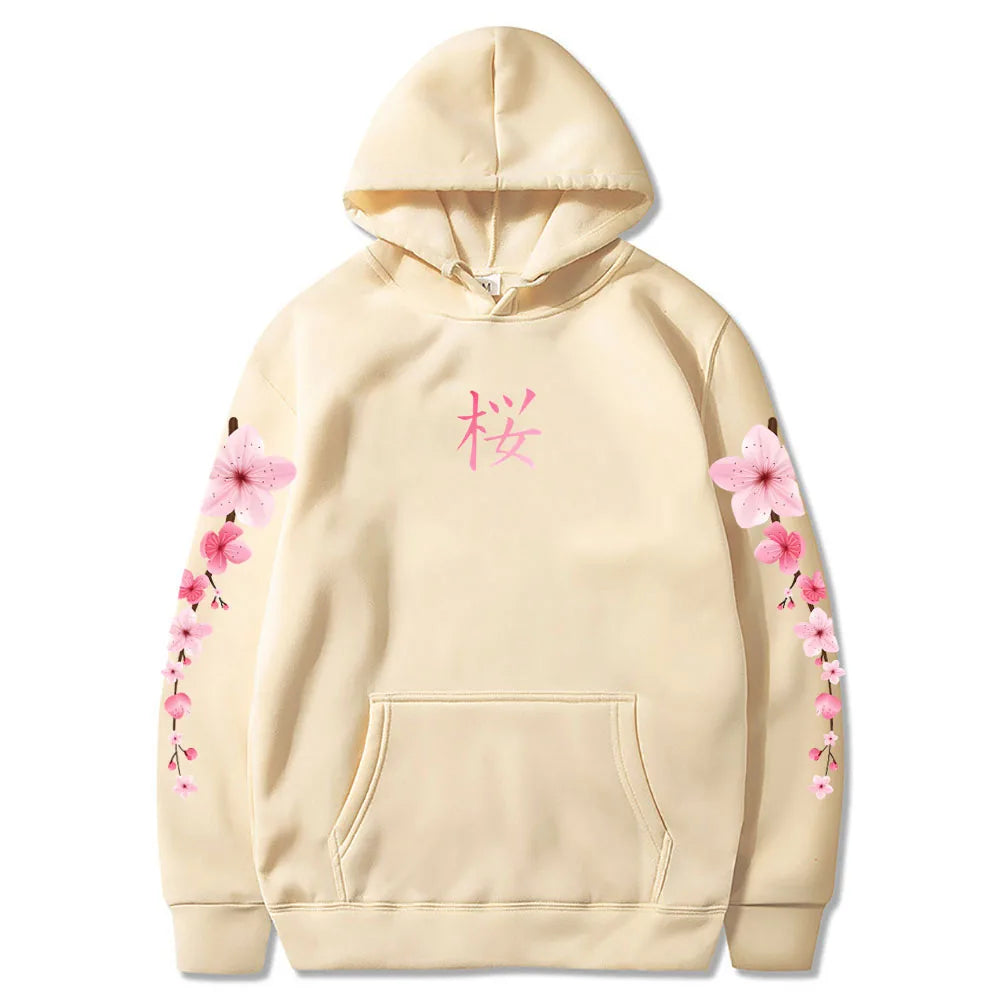 Sudaderas con capucha con estampado de Sakura de flores japonesas, sudaderas con capucha de invierno de manga larga, jerséis cómodos informales para mujeres/hombres con bolsillo