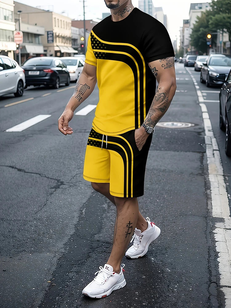 Camisetas de verano al aire libre de moda de calle para hombre Casual diario pantalones cortos deportivos para Hombre Camisetas y conjuntos de pantalones cortos con cordón para hombre