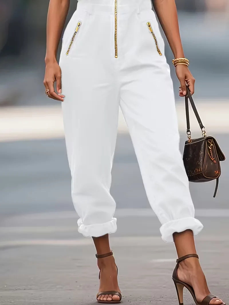 Monos para mujer 2026: Novedad primavera-verano, elegantes, con bolsillos, sin mangas, solapa, color liso, cremallera, ropa de mujer