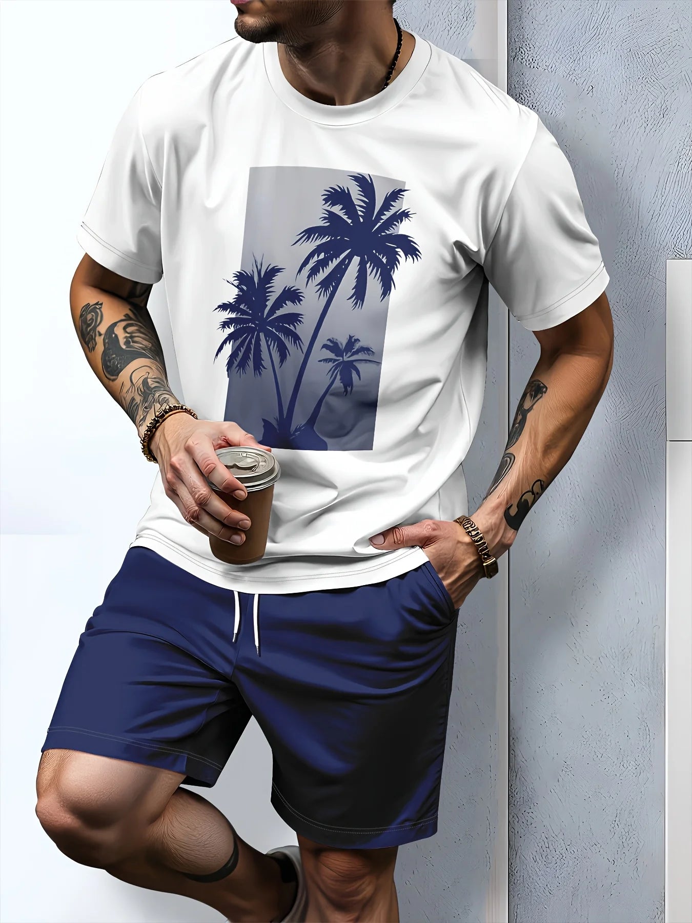 Conjunto Hawaiano Palmeras Hombre | Camiseta + Pantalón Corto Playa 2026