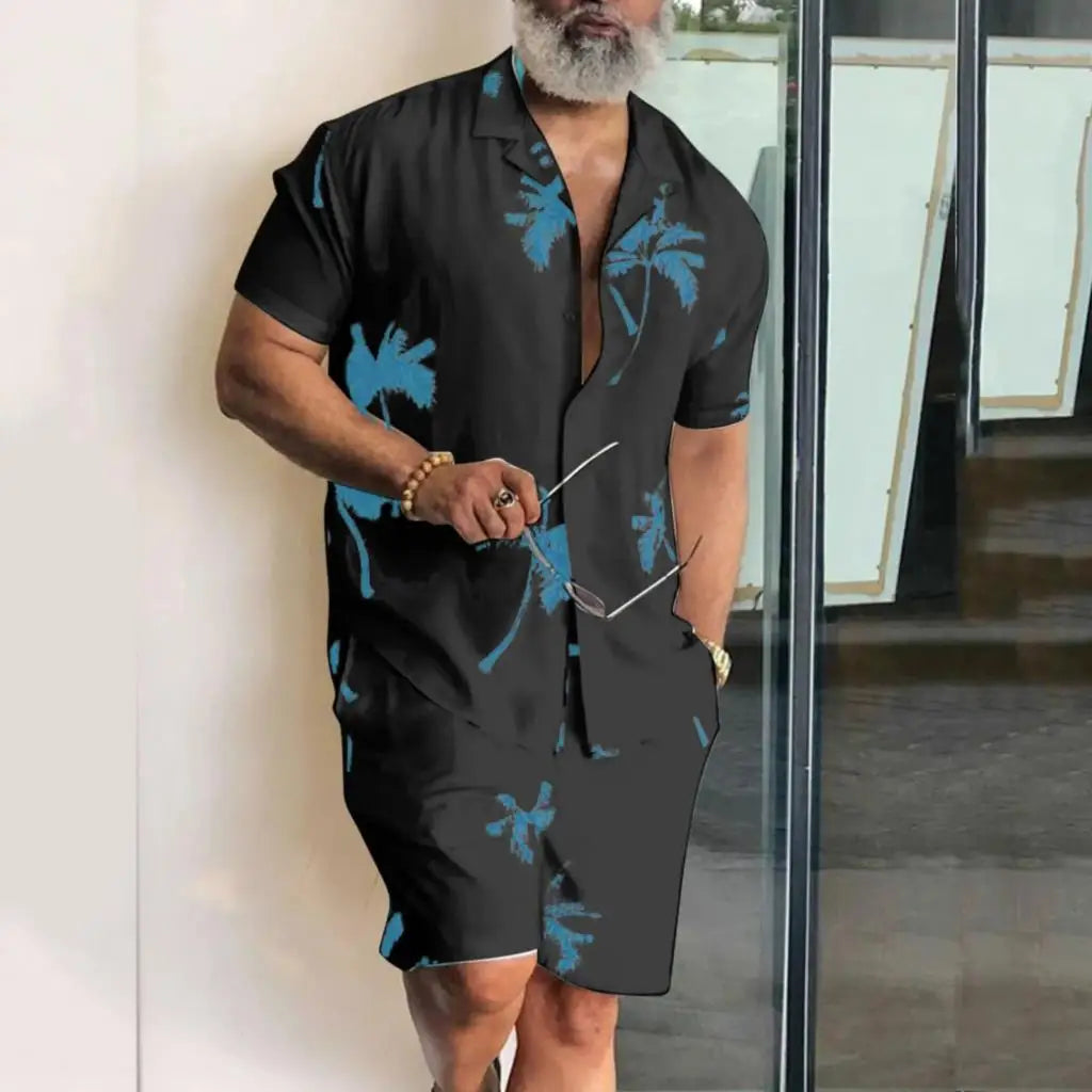 Conjuntos de camisas para hombre, camisa informal de manga corta con estampado 3d de árbol de coco, pantalones cortos de playa de gran tamaño, ropa de calle de verano, trajes hawaianos