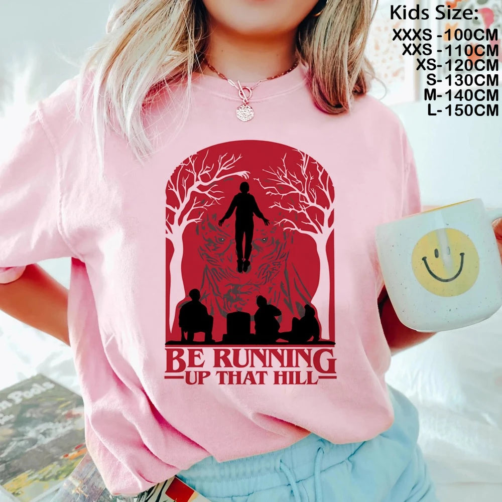 Camiseta Running Up That Hill para niños, camiseta de manga corta The Demogorgon para niños, camisetas informales holgadas con estampado con dibujo para niñas y niños
