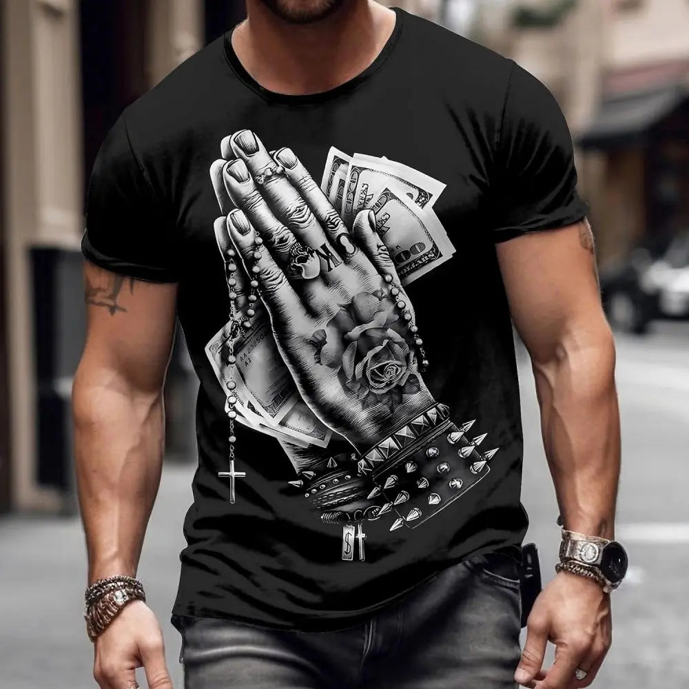Camisetas informales para hombre, Tops de manga corta, ropa con estampado 3D, jersey de gran tamaño con cuello redondo, camisas Vintage de calle para hombre, camisetas 5xl 2024