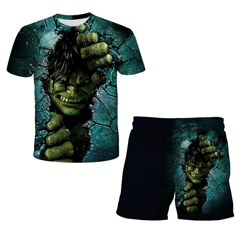 Conjunto de 2 piezas de camiseta y pantalones cortos transpirables para niños, diseño de Spider-Man, Marvel, Hulk, Iron Man, Spiderman