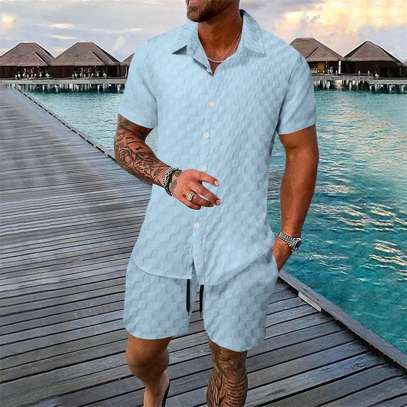 Conjunto Hombre Color Liso | Camisa + Pantalón Corto Verano 6 Colores