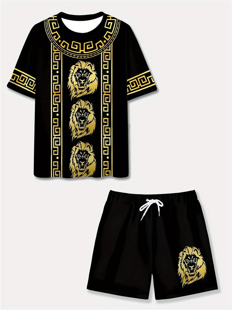 Nuevo traje transpirable de manga corta para deportes al aire libre de verano para hombre, diseño de patrón de letras, conjunto de dos piezas de estilo callejero a la moda de ocio