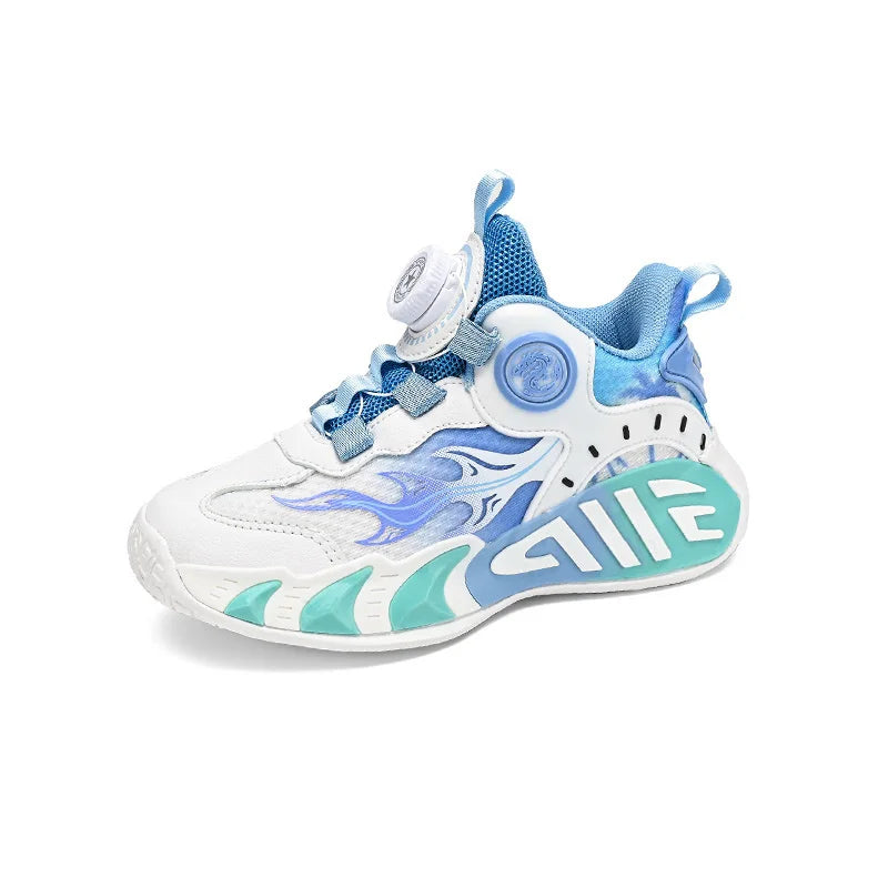 Zapatos Deportivos para Niños, Nuevos Zapatos de Baloncesto con Hebilla de Perilla, Antideslizantes, Resistentes al Desgaste, Transpirables, de Malla Deportiva, para Caminar