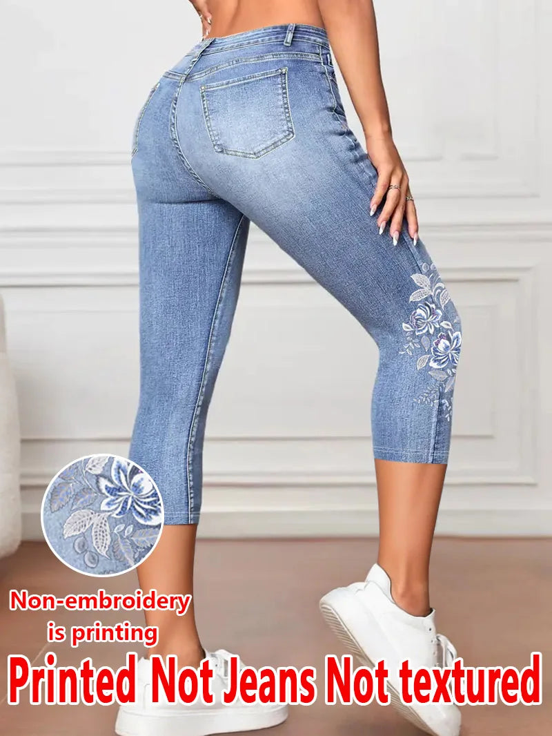 Leggings de Mujer 3/4 con Estampado Floral, Pantalones Ajustados