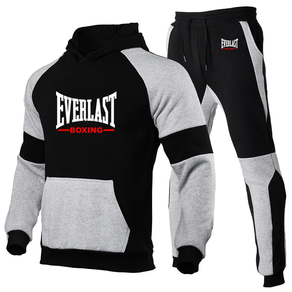 Everlast 2025 primavera otoño hombres nuevas sudaderas con capucha de alta calidad sudaderas de algodón Tops + pantalones de chándal deportes correr conjuntos de dos piezas