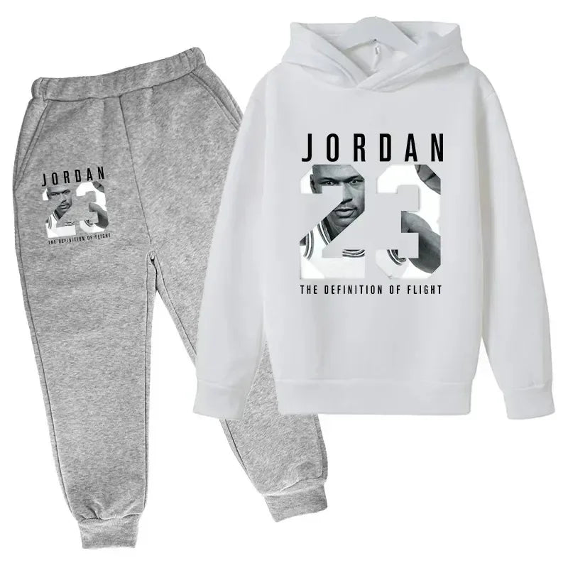 Conjunto de 2 Piezas de Sudadera con Capucha y Pantalones con Estampado Número 23 para Niños, Ropa de Otoño Invierno, Ropa Cálida Informal para Niñas y Niños, Sudaderas Deportivas de Moda