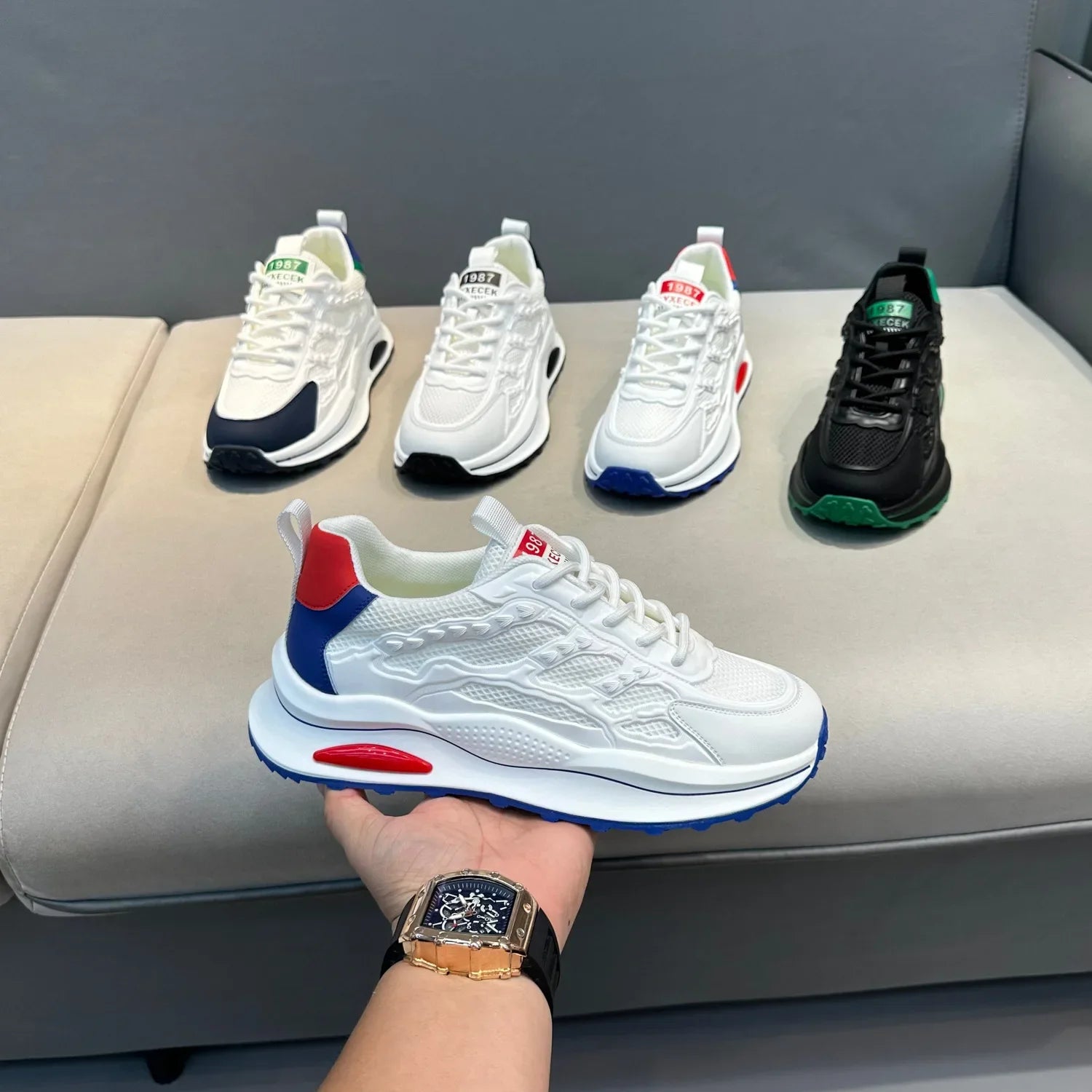 Zapatos deportivos informales y versátiles para hombre, botas de moto cruzadas blancas a la moda, suela suave, transpirabno 2024