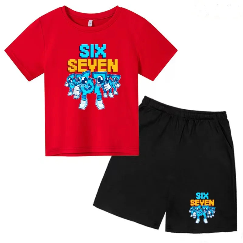 Nueva camiseta de verano con estampado de 67 Number Six Seven para niños de 3 a 12 años, ropa de dibujos animados de manga corta + pantalones cortos, conjunto deportivo informal para niños y niñas