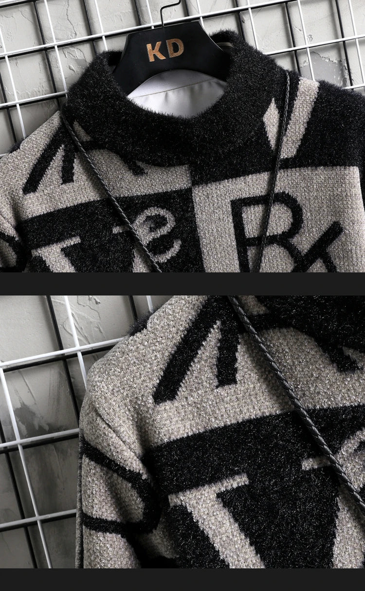 Suéter de punto para hombre, jerséis a rayas con estampado, suéter de cuello redondo, Otoño/Invierno, ropa informal de calidad de diseñador para hombre, jersey