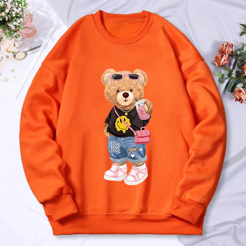 Sudadera con capucha con estampado de Bear Sister para mujer, ropa de lana cálida, informal, Hip Hop, jerséis sueltos, Top de otoño