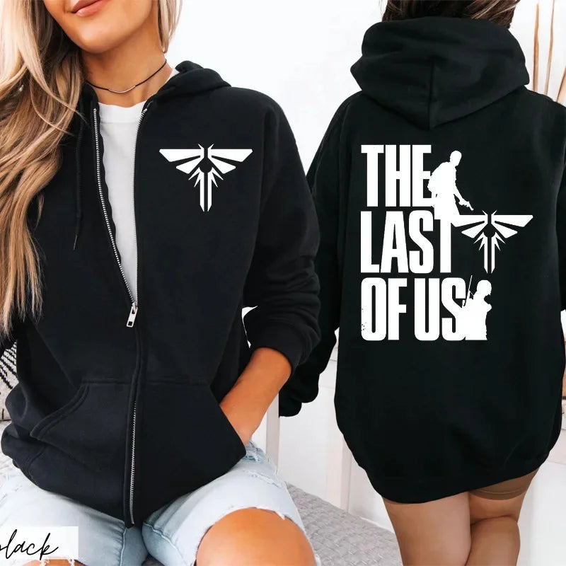 Sudadera con capucha con cremallera para pareja con estampado Last of Us, fibra de acetato, cuello redondo, manga larga, mezcla de algodón, sudadera con capucha Unisex