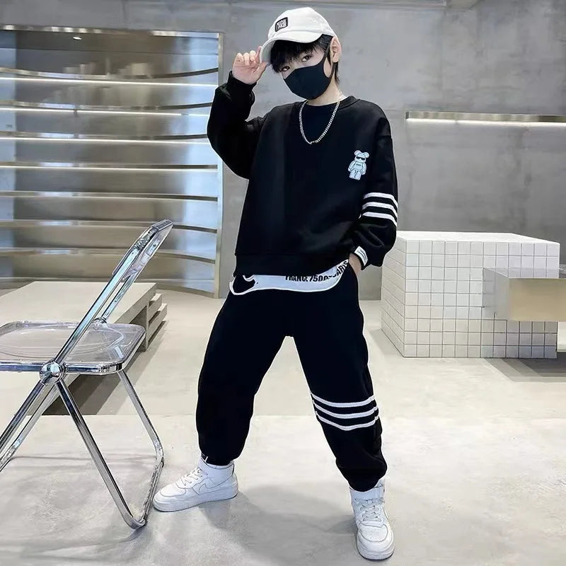 Conjunto de ropa de otoño para niños, sudaderas y pantalones a rayas, traje de 2 uds., jersey para chicas adolescentes, trajes superiores e inferiores, chándales