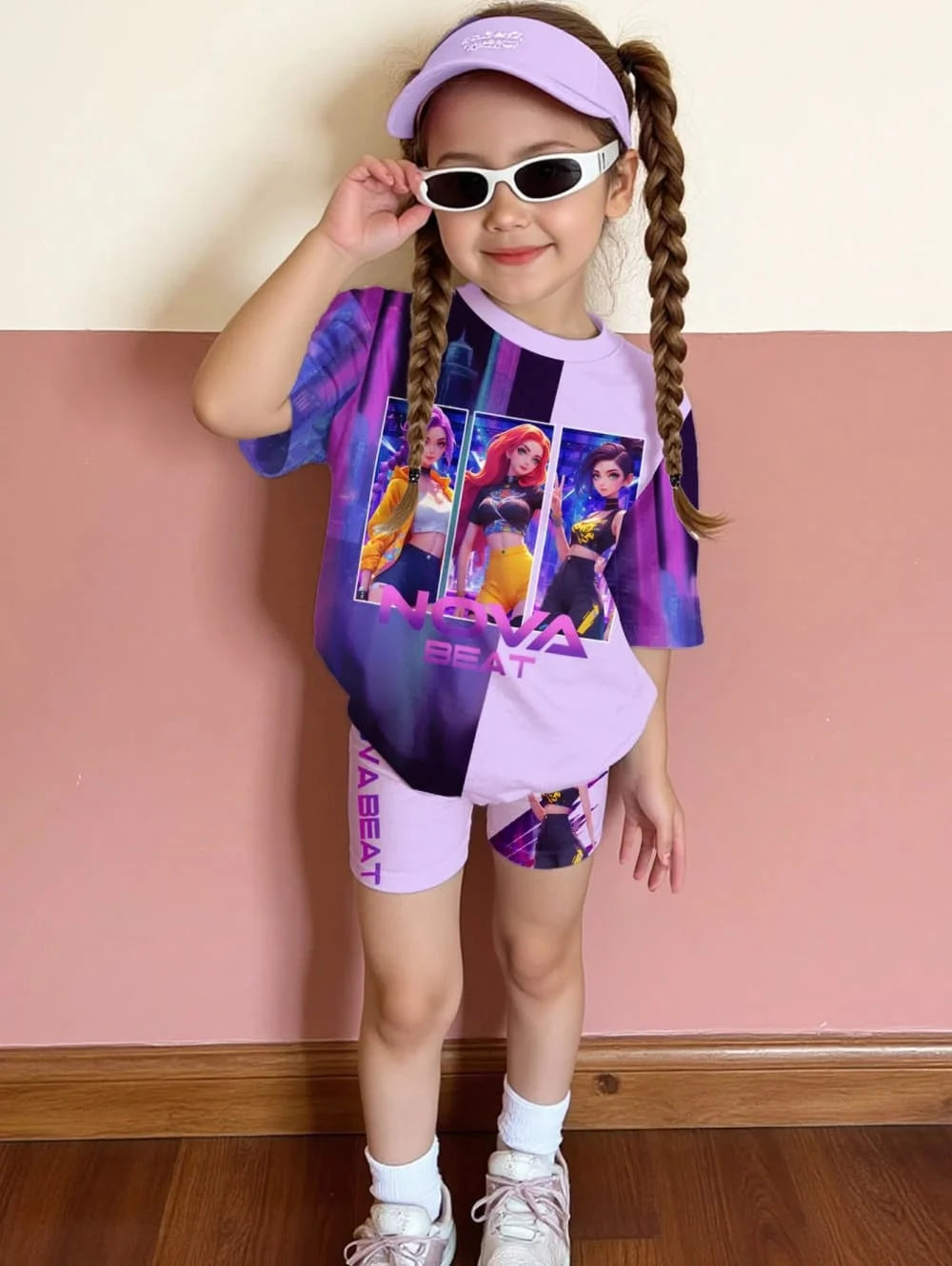 Conjunto de Camiseta y Pantalones con Estampado de Dibujos Animados Kpop, Ropa de Verano para Niñas, Conjunto de Manga Corta, Conjunto de Camiseta y Pantalones Cortos para Niños
