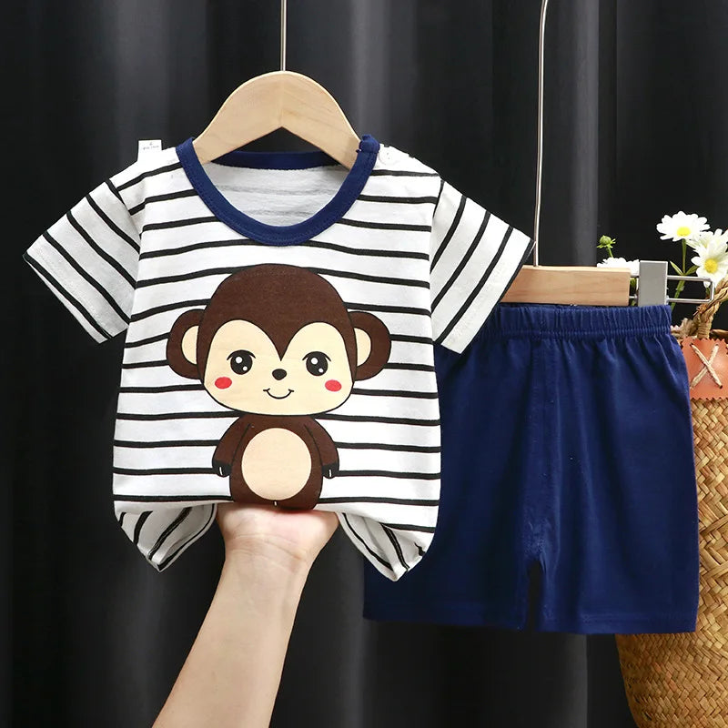 Conjunto de ropa informal para niños, chándal de 2 piezas con dibujos animados del Pato Donald, camiseta y pantalones cortos, verano, 1-4 años