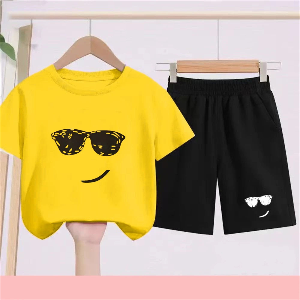 Camiseta de verano para niños de 3 a 12 años, conjunto de camiseta blanca y pantalones cortos, 2 uds., conjunto fresco y refrescante de manga corta con estampado para niños