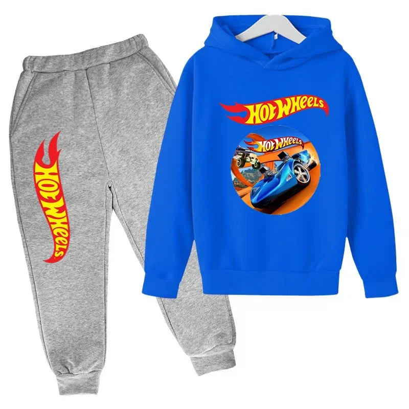 Ropa para niños Hot Wheels juego de coches Abrigo con capucha estampado 3-12 años niños niñas niño Top + Pantalones sudadera de moda ropa deportiva Casual