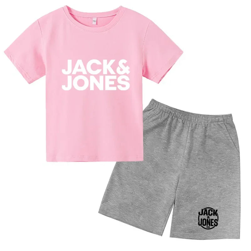 Conjuntos de Ropa para Niños y Niñas de 4 a 14 Años, Camisetas Transpirables de Verano con Estampado de Letras Sencillas y a la Moda + Pantalones Cortos, 2 Piezas