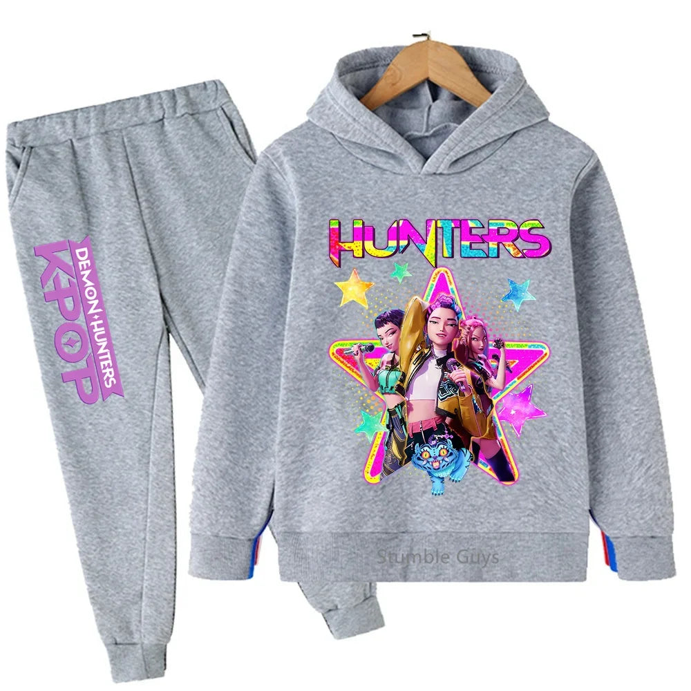Conjunto de sudadera con capucha Kpop Demon Hunters, ropa deportiva para niños y niñas de 3 a 12 años, ropa de Anime de otoño