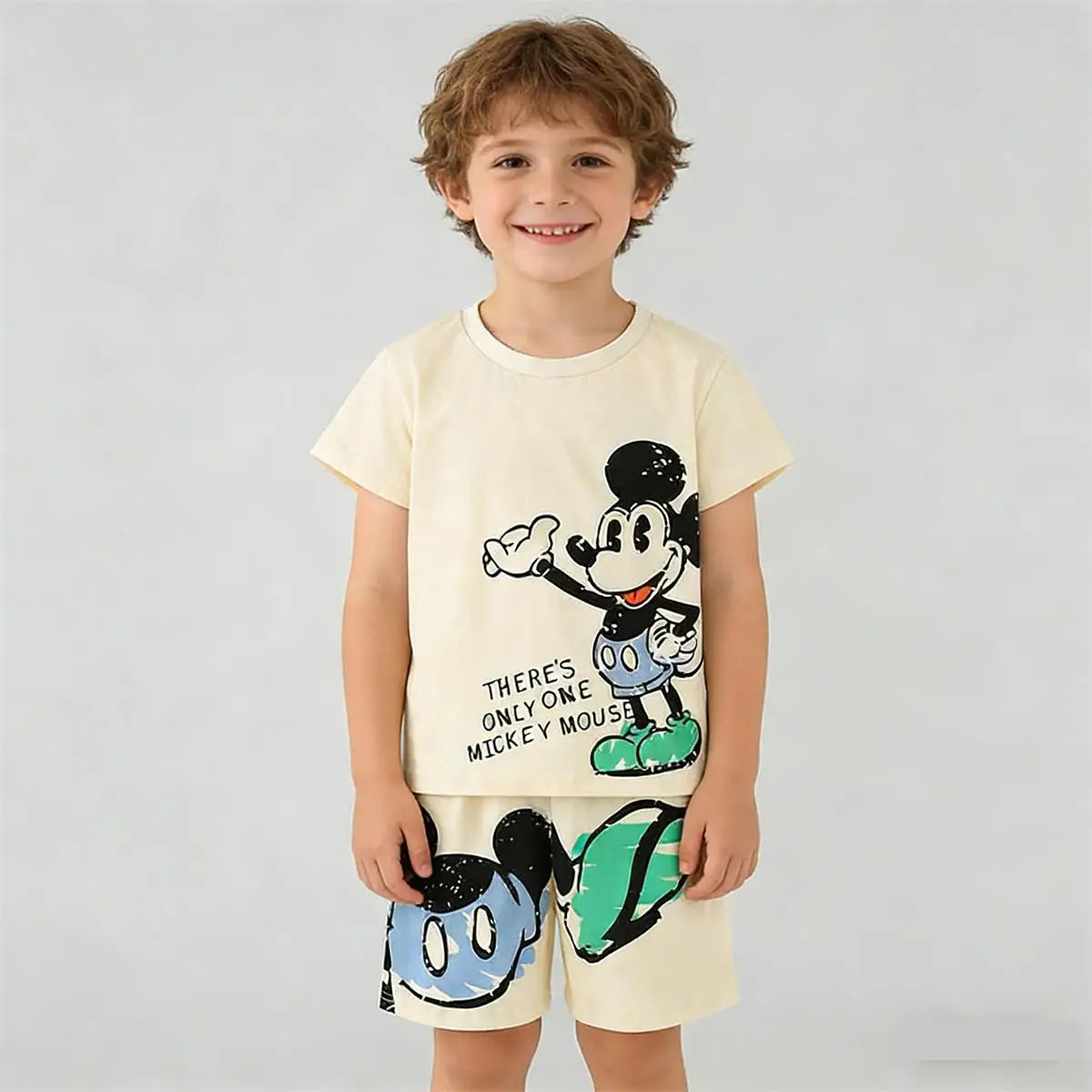 Camisetas de dibujos animados para bebés, niños y niñas, pantalones cortos sueltos, conjunto de dos piezas, chándales de manga corta para niños, camiseta bonita + pantalones cortos, verano 2026