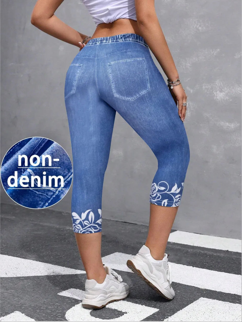 5741 [Pantalones Estampados - No de Tela Vaquera] Leggings Estampados - No de Tela Vaquera, Sin Textura, Nuevos Leggings Capri para Mujer