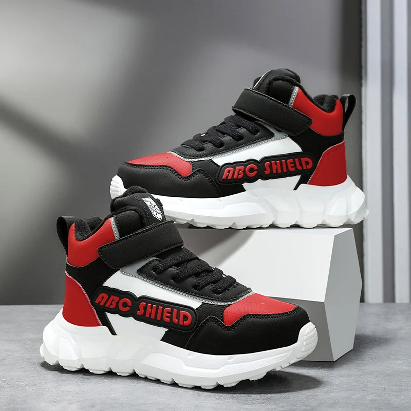 Zapatos de otoño e invierno para niños, zapatillas altas, zapatos cálidos de felpa de algodón para niños, zapatillas deportivas informales para uso diario para niños de 4 a 12 años