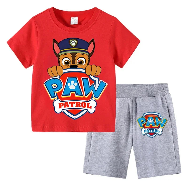 Conjunto de Patrulla Canina para niños, camiseta de manga corta, Top + pantalones cortos, trajes de 2 piezas, traje de dibujos animados para niños de 3 a 8 años, ropa para niños para verano