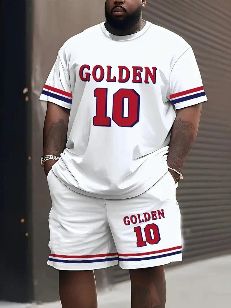 Conjunto de pantalones cortos deportivos de manga corta para hombre, ropa deportiva de baloncesto transpirable de talla grande, camiseta con estampado de letras, pantalones cortos, conjunto de 2 piezas